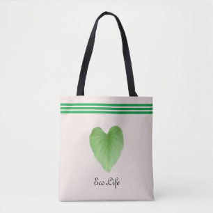 Feuille de forme de coeur vert sur sac fourre-tout
