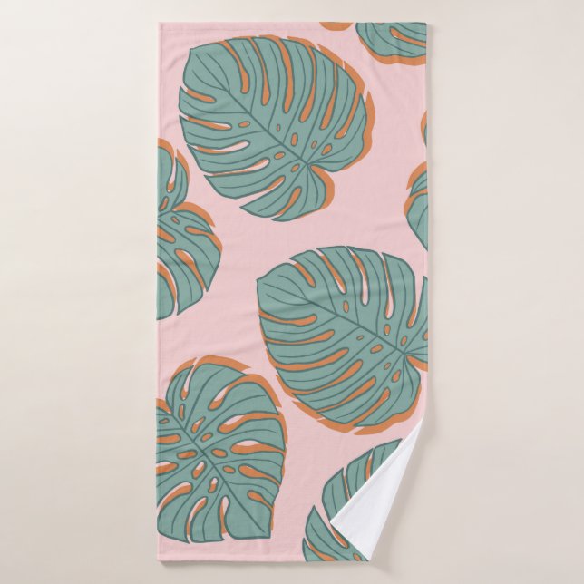 Feuille de Monstera : Motif Vintage tropical (Serviette de bain)