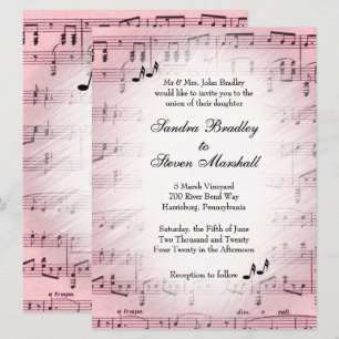 Feuille de musique rose Faire-part de mariage 2