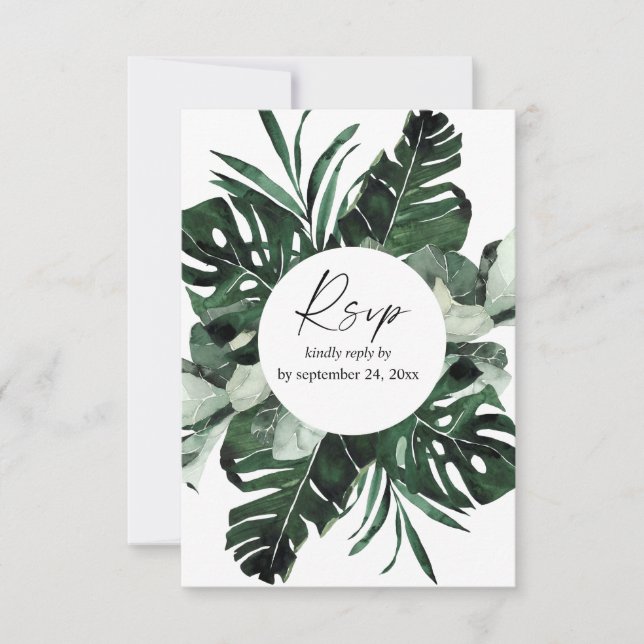 Feuille de palme tropicale avec carte RSVP de repa (Devant)