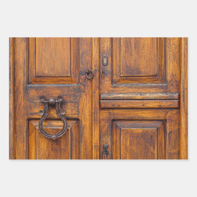 Feuille de papier à envelopper - Porte en bois ave (Devant)