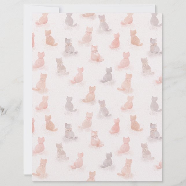 Feuille de papier à motif de chat à l'aquarelle ne (Devant)
