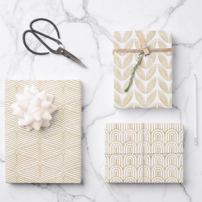 Feuille de papier Art déco or et blanc (Recto)