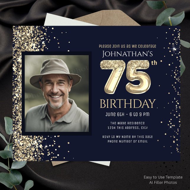 Feuille de papier avec ballon en or pour 75e anniv (Créateur téléchargé)