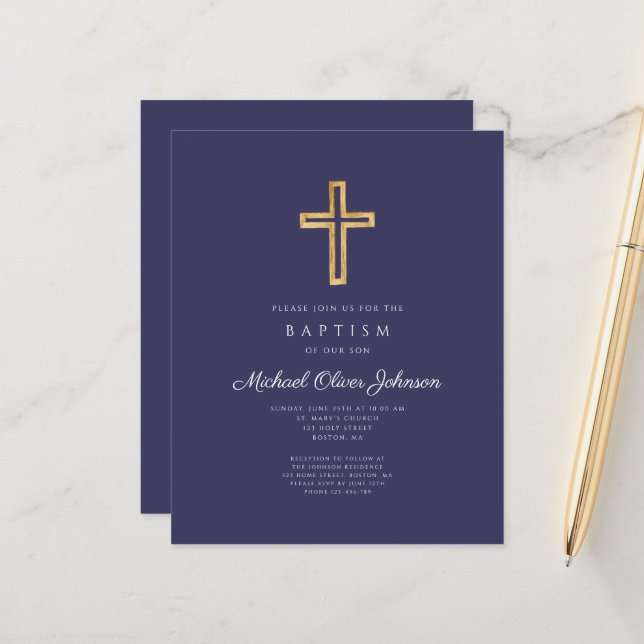 Feuille de papier Baptême de garçon Croix Bleue de (Devant/Arrière en situation)