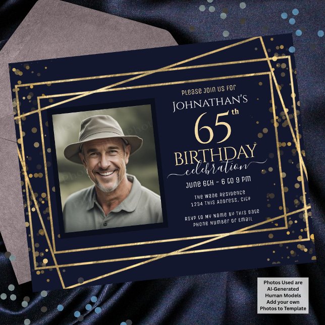 Feuille de papier bleu or pour 65e anniversaire (Créateur téléchargé)