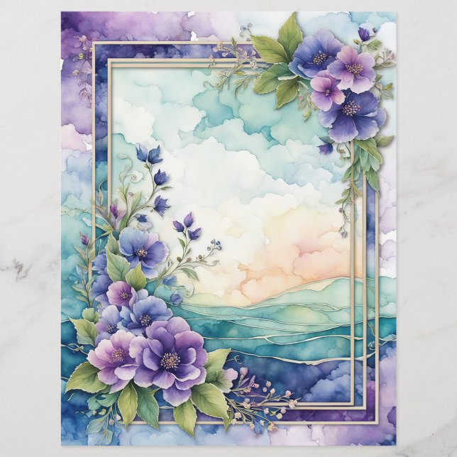 Feuille de papier-bordures floral de lavande Whims (Devant)
