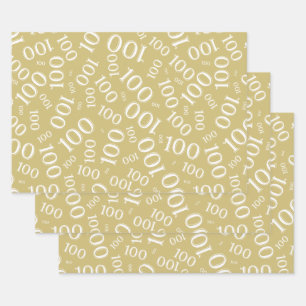 Feuille De Papier Cadeau 0ème motif de nombre aléatoire or/blanc moderne