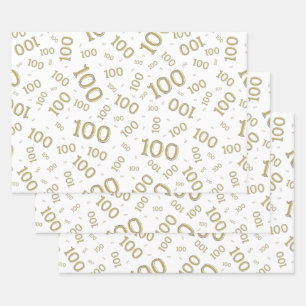 Feuille De Papier Cadeau 0ème motif de nombre aléatoire or/blanc moderne