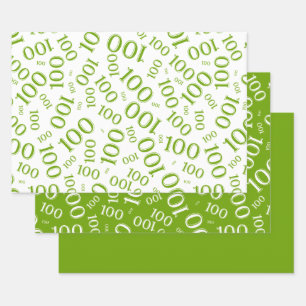 Feuille De Papier Cadeau 100e anniversaire Numéro vert et blanc Motif 100