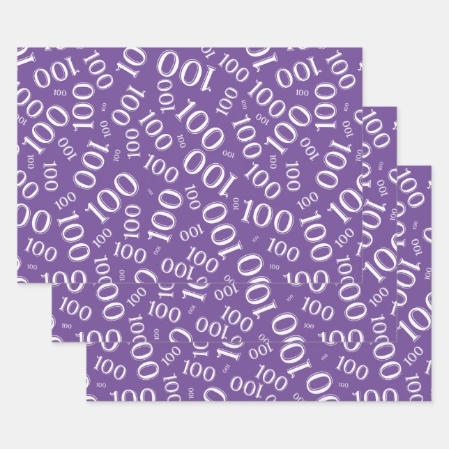 Feuille De Papier Cadeau 100e anniversaire Purple Numéro Motif 100 (Lot)