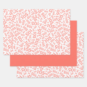 Feuille De Papier Cadeau 105e anniversaire motif numérique aléatoire corail