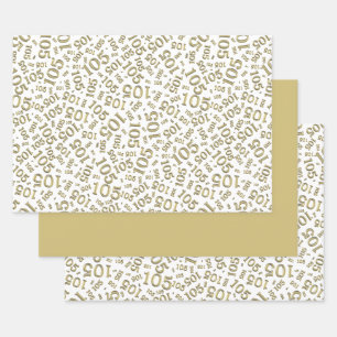 Feuille De Papier Cadeau 105e anniversaire motif numérique aléatoire or/bla