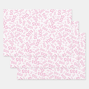 Feuille De Papier Cadeau 105e anniversaire motif numérique aléatoire rose/b