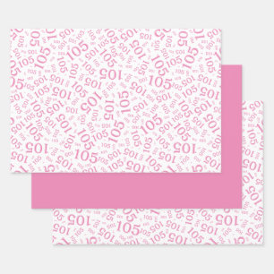 Feuille De Papier Cadeau 105e anniversaire motif numérique aléatoire rose/b