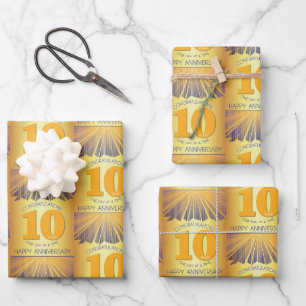 Feuille De Papier Cadeau 10 ans Rayon doré 12 étapes anniversaire