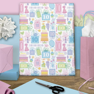 Feuille De Papier Cadeau 10e anniversaire Pastel Pink Cake présente des bal