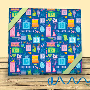 Feuille De Papier Cadeau 13e anniversaire Pastel Blue Cake présente des bal