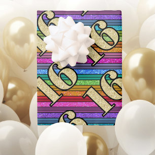 Feuille De Papier Cadeau 16e Anniversaire Gold Numbers Rainbow Stripe Parti