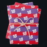 Feuille De Papier Cadeau 18th Happy Birthday Ajouter un nom<br><div class="desc">Un 18e anniversaire de fête - Ajoutez un nom,  Customisez l'âge et dites Joyeux anniversaire avec ce 3 feuilles d'enveloppement cadeau personnalisé en violet,  rouge et blanc pour aider à célébrer la journée spéciale.</div>