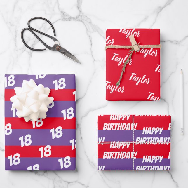 Feuille De Papier Cadeau 18th Happy Birthday Ajouter un nom (Recto)