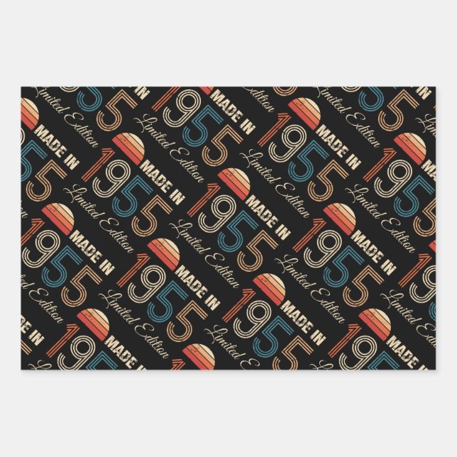 Feuille De Papier Cadeau 1955 70e anniversaire Vintage (Devant)