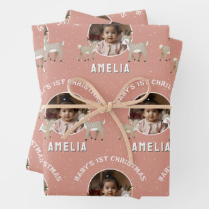 Feuille De Papier Cadeau 1er Noël de bébé Photographie de renne en souvenir