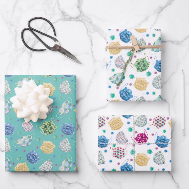 Feuille De Papier Cadeau 2020 Visage Masque vidéo Motif de quarantaine (Recto)