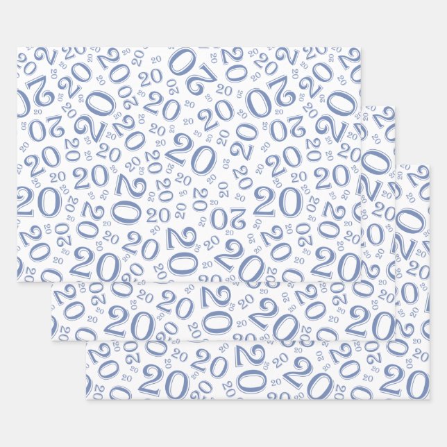Feuille De Papier Cadeau 20e anniversaire Bleu/Blanc Random Numéro Motif 20 (Lot)