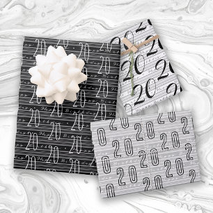 Feuille De Papier Cadeau 20e anniversaire Noir blanc chiffres de typographi