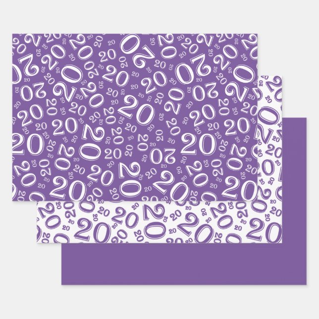 Feuille De Papier Cadeau 20e anniversaire Purple/Blanc Random Numéro Motif  (Lot)