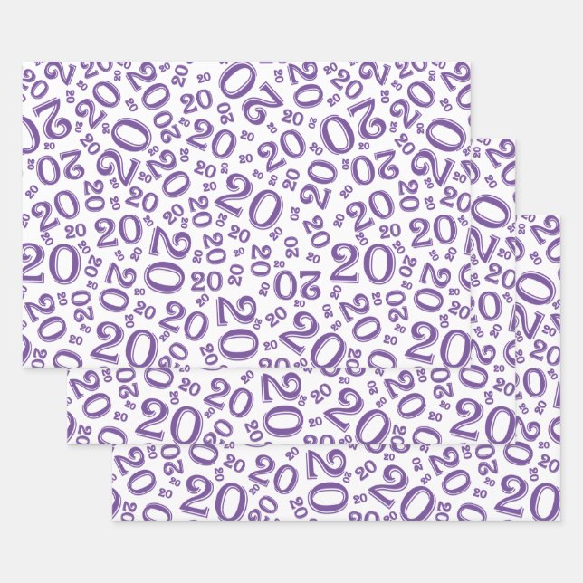Feuille De Papier Cadeau 20e anniversaire violet/blanc Motif de numéro aléa (Lot)