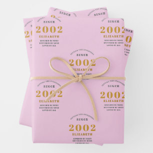 Feuille De Papier Cadeau 21st Birthday 2002 Ajouter le nom Pink Grey