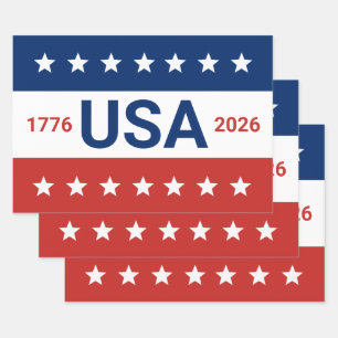 Feuille De Papier Cadeau 250e anniversaire des États-Unis 1776 2026 Rouge B
