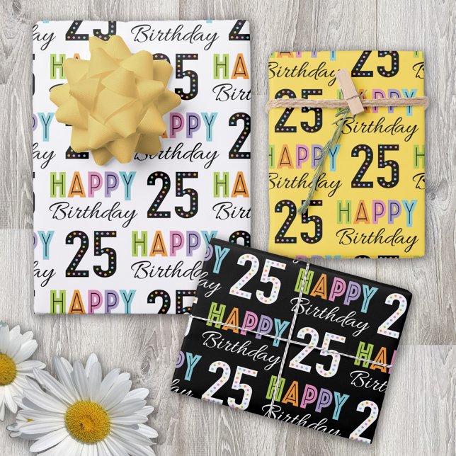Feuille De Papier Cadeau 25e anniversaire Bold coloré Retro (Créateur téléchargé)