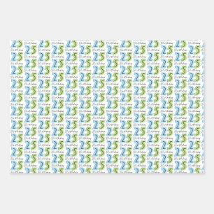 Feuille De Papier Cadeau 25e anniversaire chiffres bleu vert