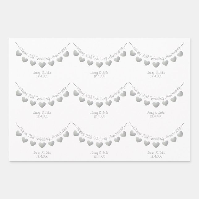 Feuille De Papier Cadeau 25e anniversaire mariage argent personnalisé (Devant)