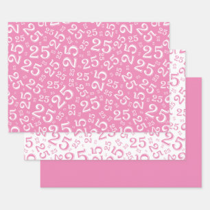 Feuille De Papier Cadeau 25e anniversaire rose et blanc Numéro Motif 25