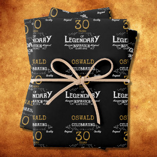 Feuille De Papier Cadeau 30e anniversaire Black Gold Legendary Retro