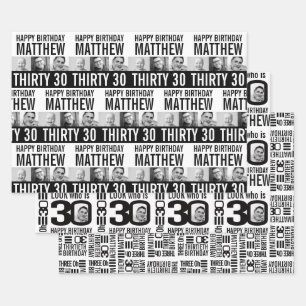 Feuille De Papier Cadeau 30e anniversaire quatre photos noir blanc monochro