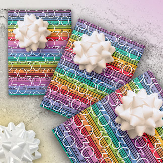 Feuille De Papier Cadeau 30e anniversaire Rainbow Stripes