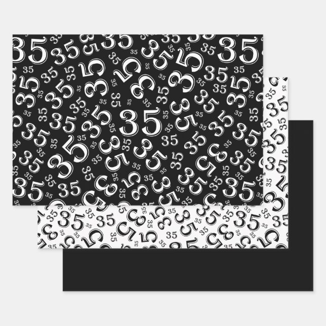 Feuille De Papier Cadeau 35e anniversaire Noir/Blanc Random Numéro Motif 35 (Lot)