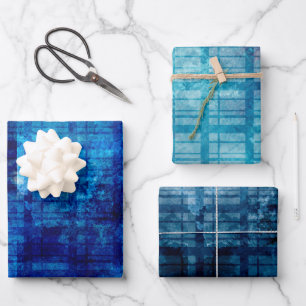 Feuille De Papier Cadeau 3 Cadeau de circonstance pour hommes Plaid Bleu