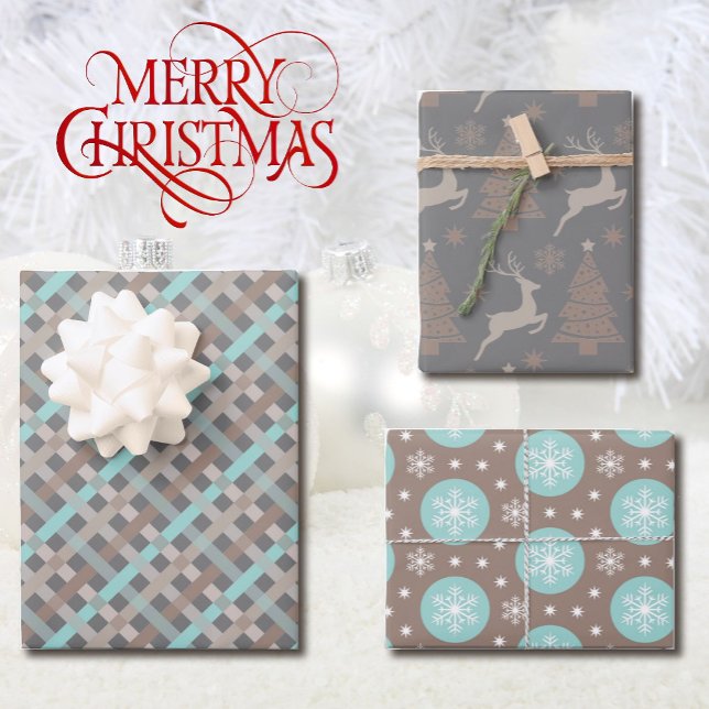 Feuille De Papier Cadeau 3 Coordination Noël Taupe Grey Turquoise (Créateur téléchargé)