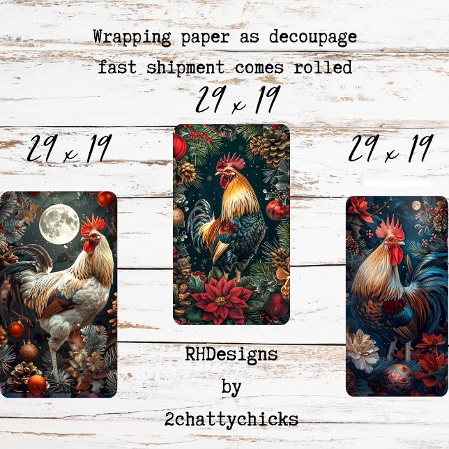 Feuille De Papier Cadeau 3 Coqs de Noël Découpe (Créateur téléchargé)