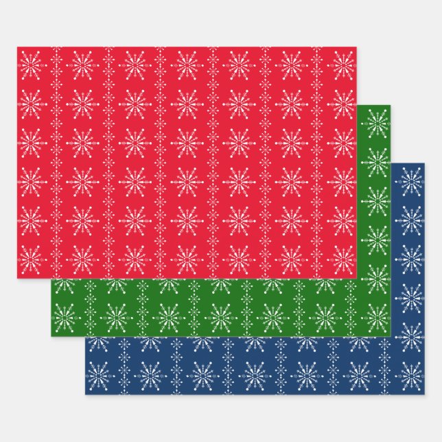 Feuille De Papier Cadeau 3 couleurs motif des flocons de neige de Noël (Lot)