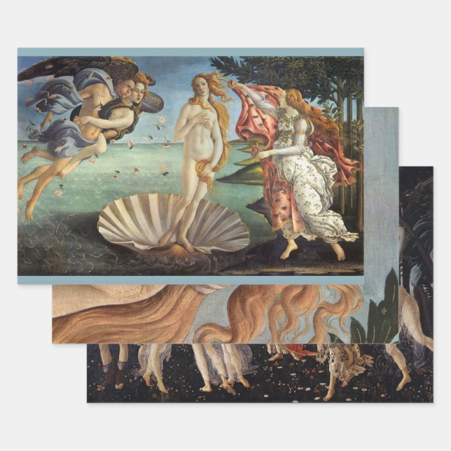 Feuille De Papier Cadeau 3 different Renaissance Art by Sandro Botticelli (Lot)