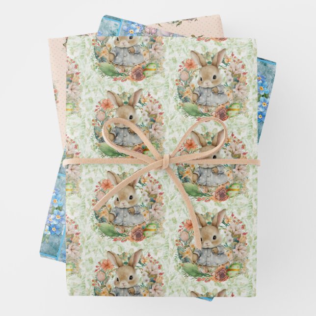 Feuille De Papier Cadeau 3 Différents Bunny de Pâques Heure du Printemps Ca (En situation)
