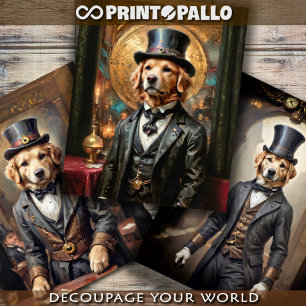 Feuille De Papier Cadeau 3 Golden Retriever à l'ère Belle Époque