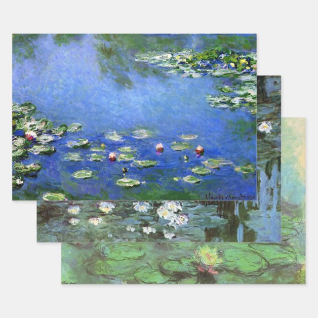 Feuille De Papier Cadeau 3 Nymphéas différents par Claude Monet (Lot)